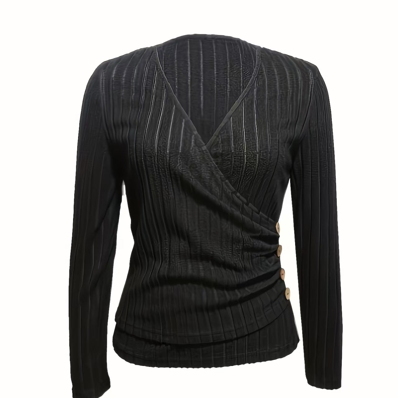 Top plisado de mujer con cuello en V