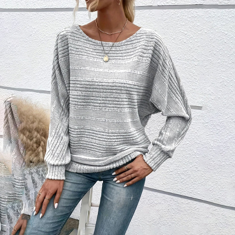 Suéter de manga larga con cuello redondo y textura para mujer