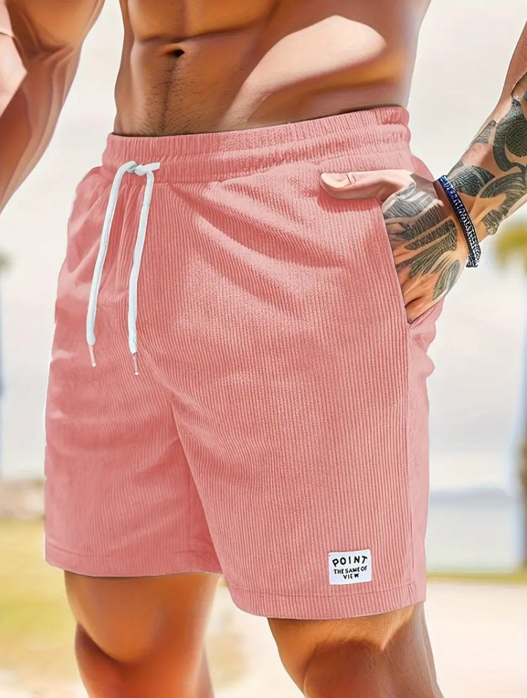 Pantalones cortos de cordón con cordones, pantalones cortos deportivos de pana para hombre, ropa de hombre