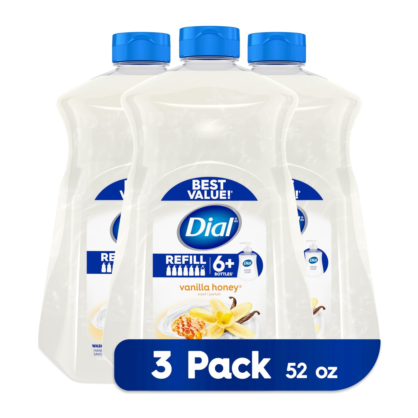 Dial Liquid Hand Soap Refill Vanilla Honey 52 Fluid Oz (Pack of 3)
