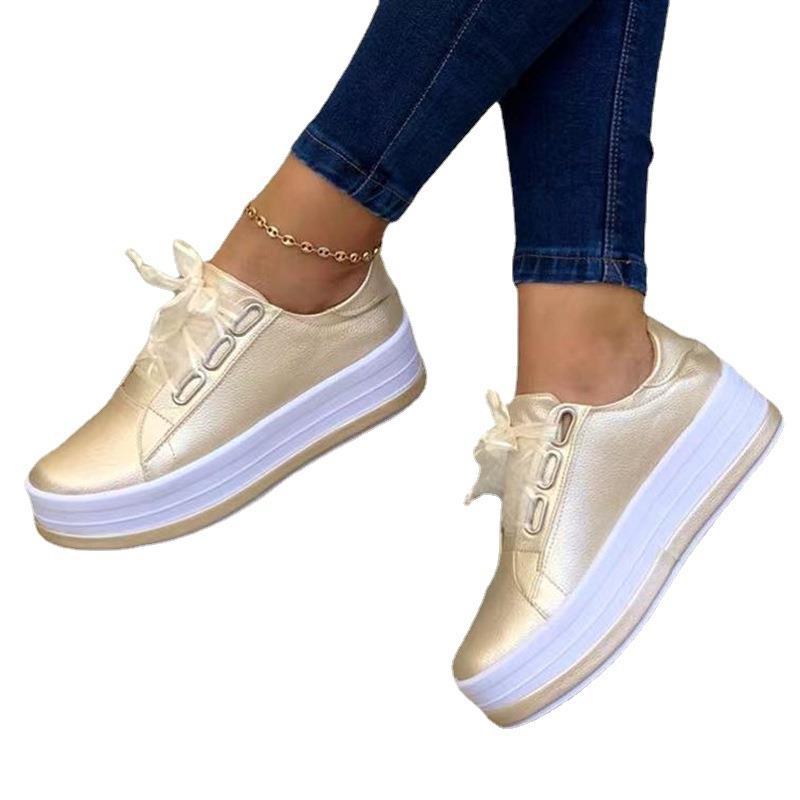 Zapatos de mujer con plataforma, cordones, punta redonda, estilo casual europeo y americano, talla grande. Ver tabla de tallas en "más detalles".