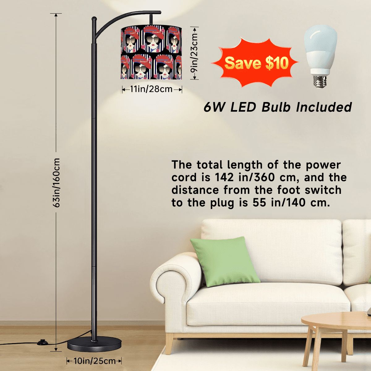 Parlez-vous Francais?  French Girl Arc Floor Lamp (Made in USA)