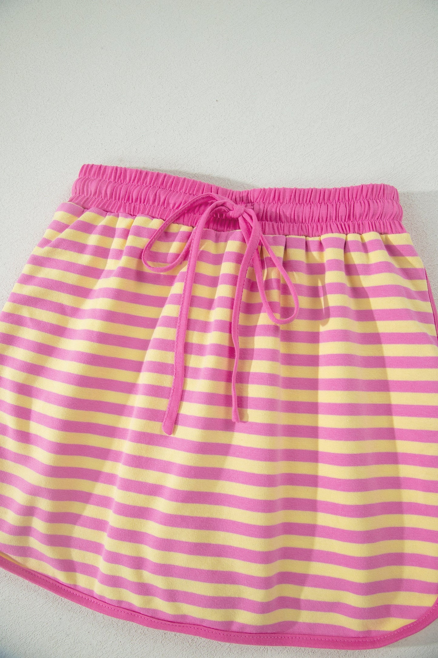 Pink Stripe Loose Short Sleeve Top and Skirt Set