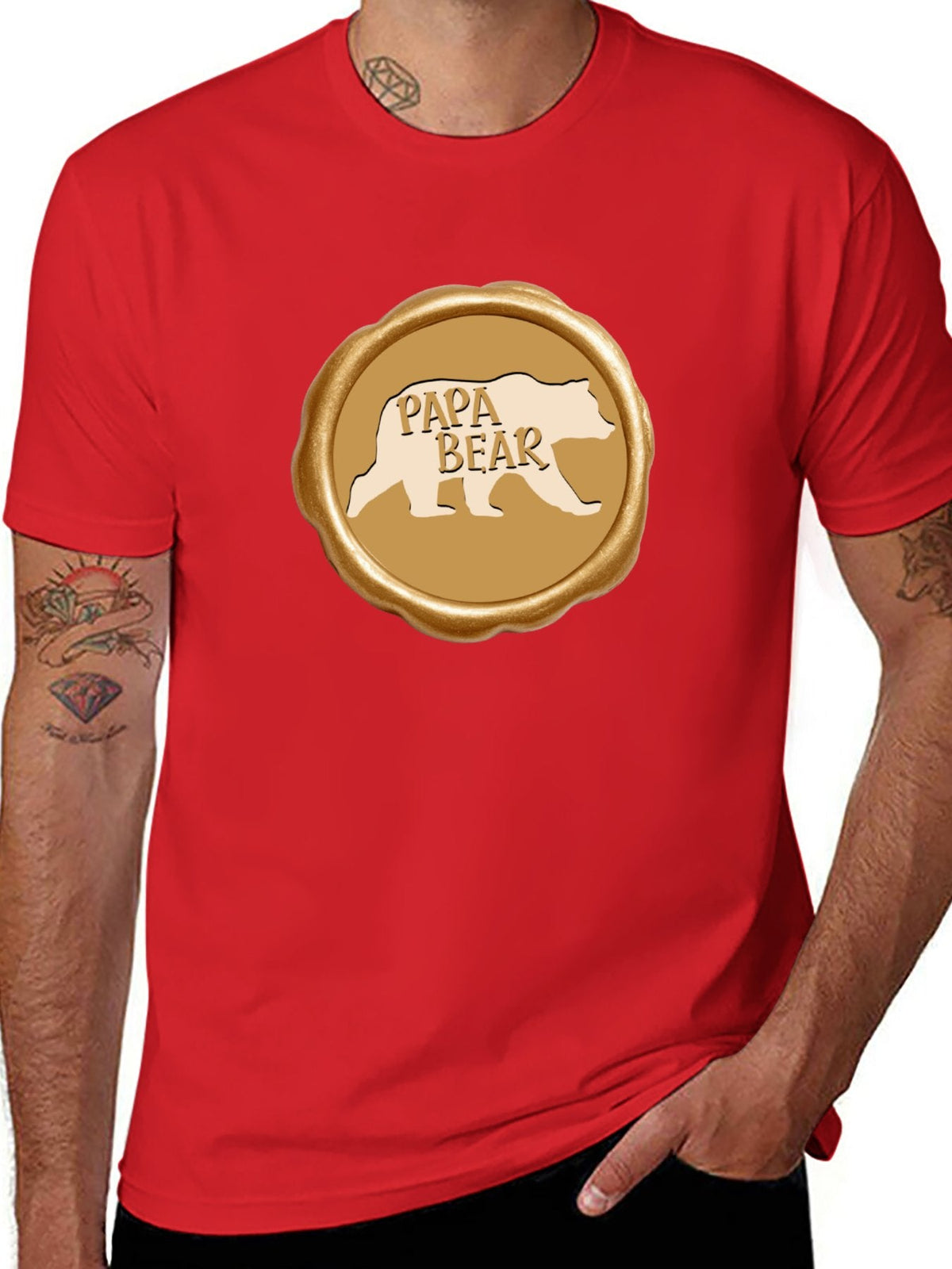 Papa Bear Golden Seal Short Sleeve Graphic T-Shirt (Front Printing)