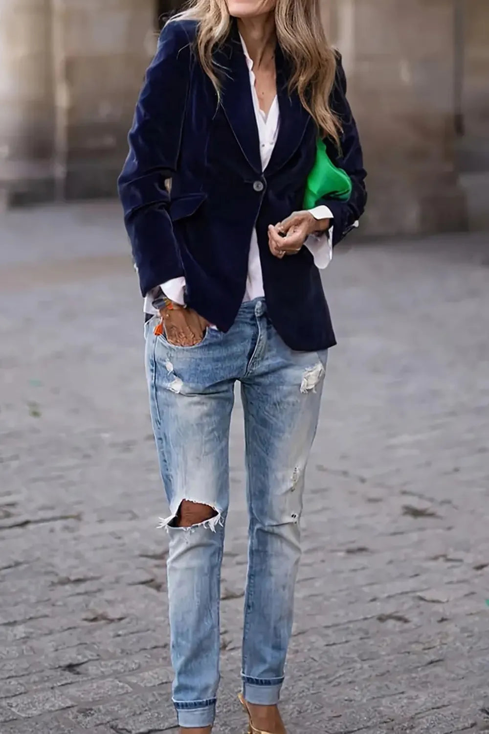 Blazer de mujer de manga larga con cuello de solapa y un botón