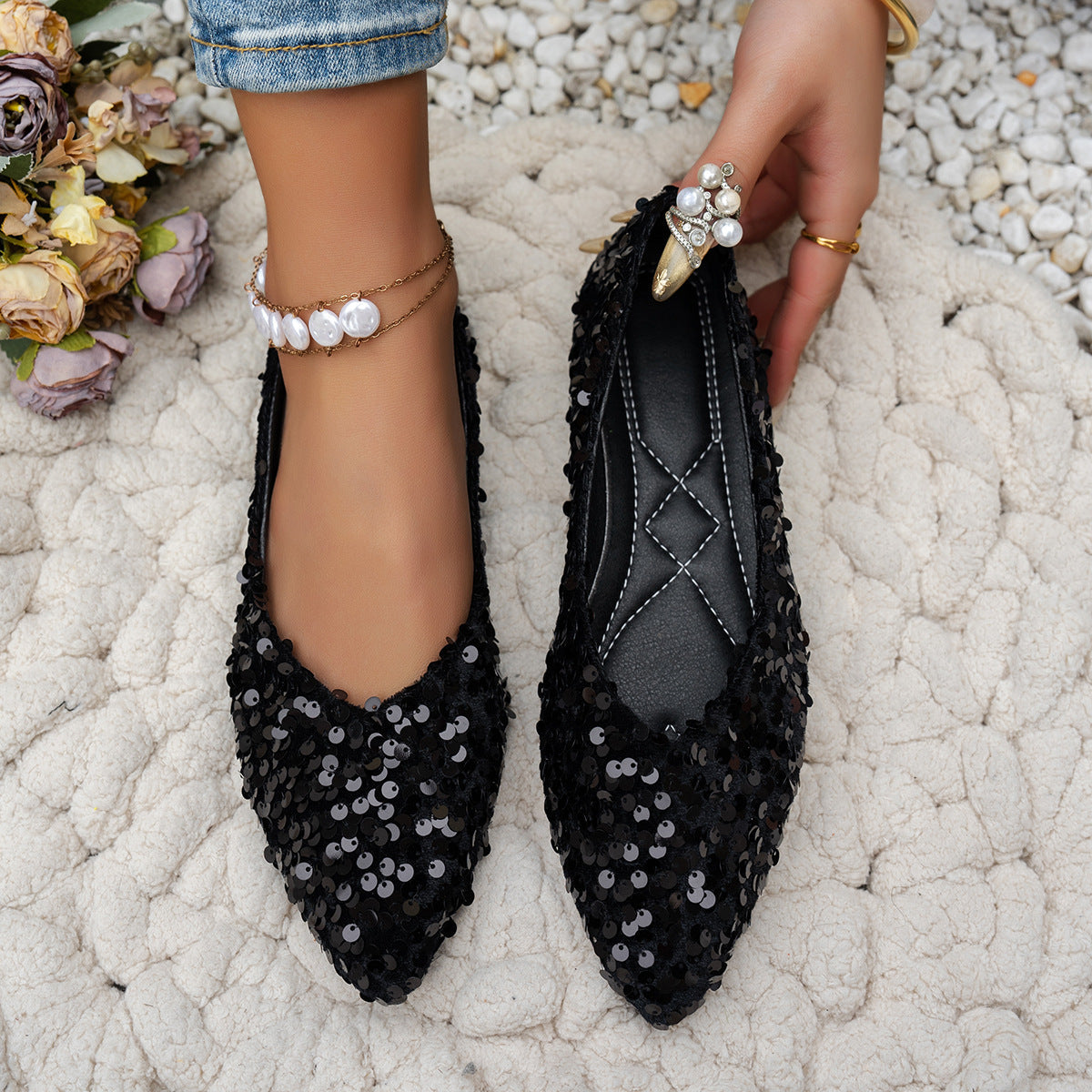Zapatos planos casuales de punta para mujer - Zapatillas elegantes para el día a día