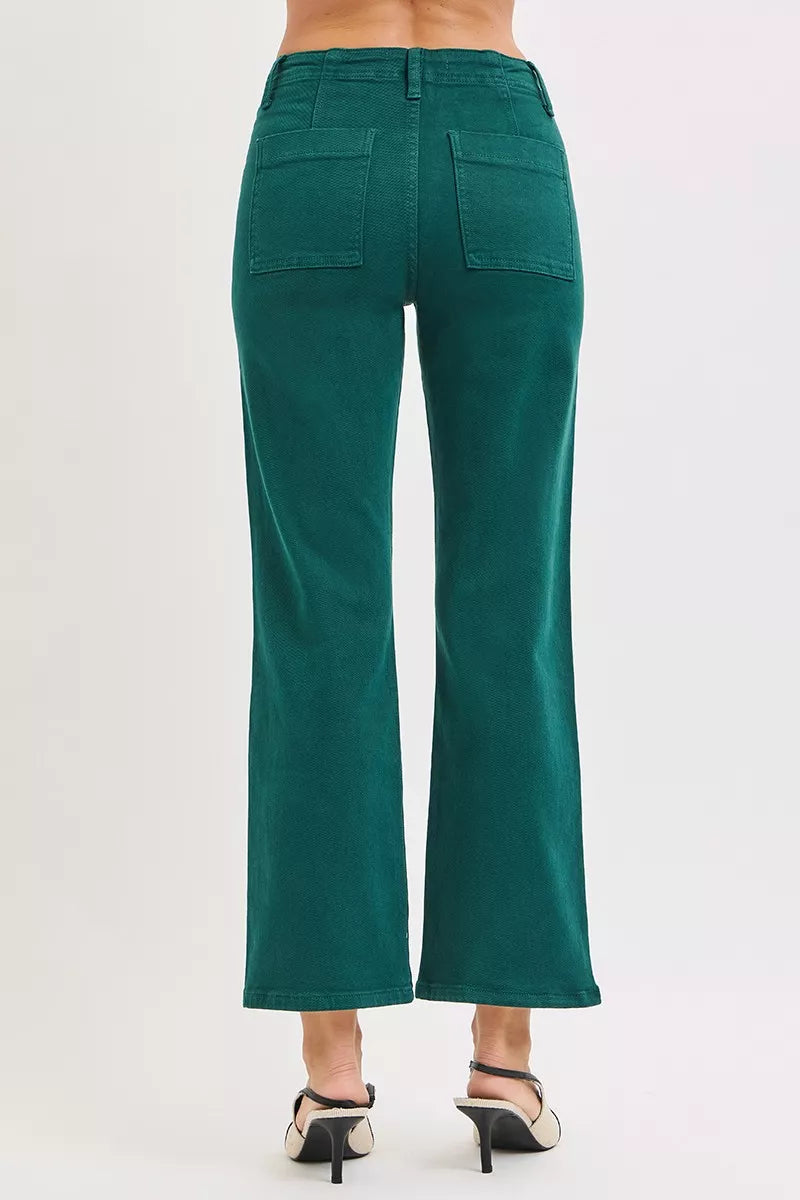 Jeans Flare de Tiro Alto hasta el Tobillo con Bolsillos de Parche RISEN