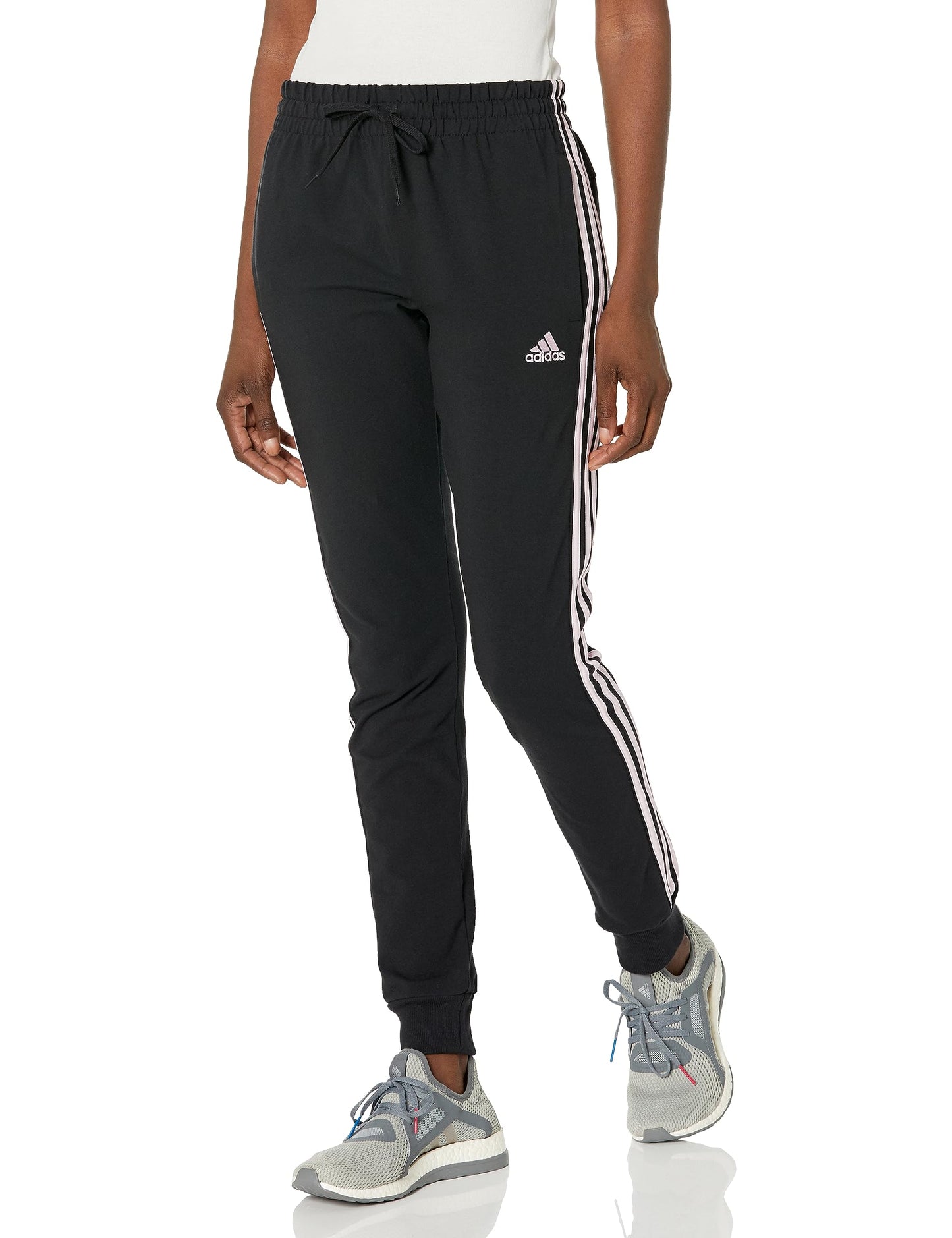 adidas Womens Essentials 3-Stripes Pants Black/Clear Pink X-Large