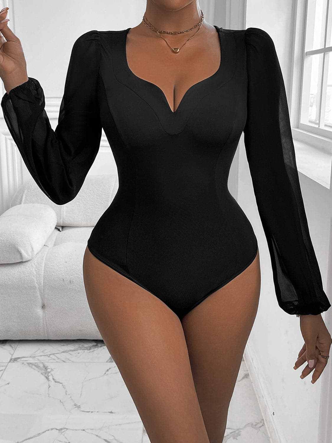 Trendsi Women's Long Sleeve Bodysuit Sheer Stretchy — Premium Fit