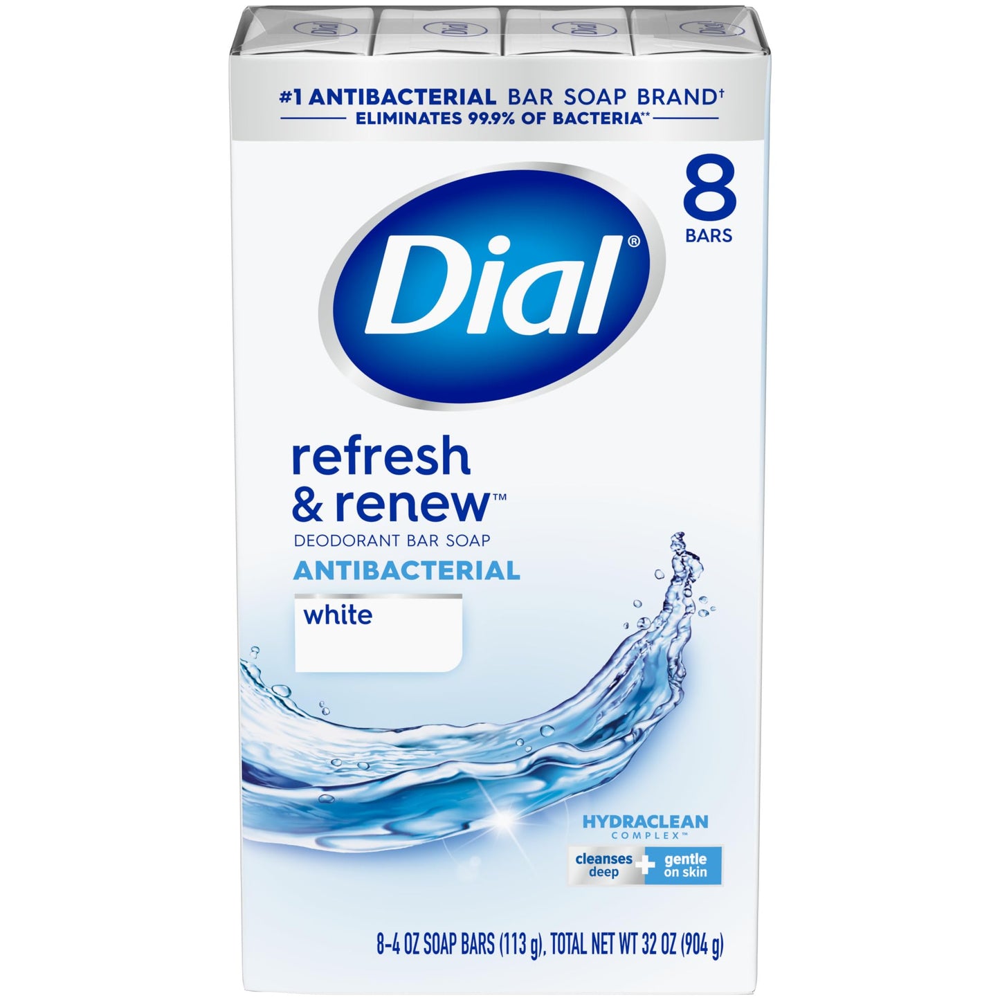 Dial Antibacterial Bar Soap Refresh & Renew White 4 oz 8 Bars