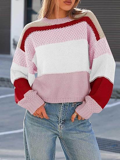 European And American Cross-Border Sweaters, Amazon Color-Blocked Striped New Style Pullover Lazy Style Sweater, Autumn And Winter Fashion Casual Top