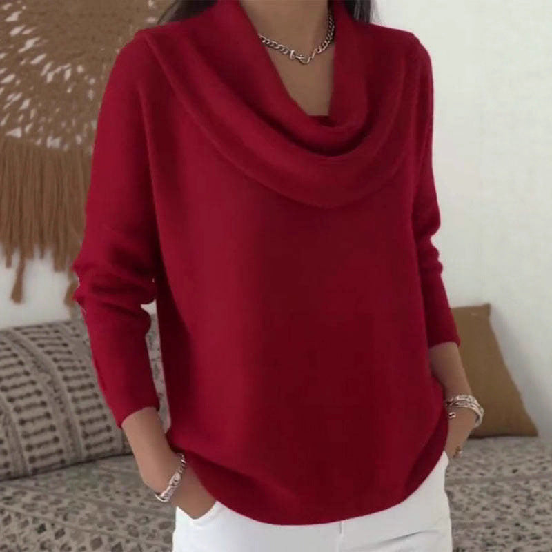 Long Sleeve Knit Sweater Casual Warm Solid Color Pullover Top For Autumn Winter Clothing