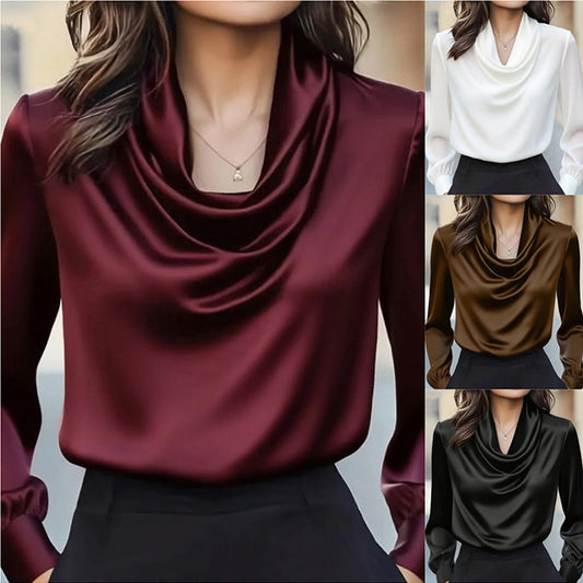 Blusa elegante con cuello drapeado para mujer