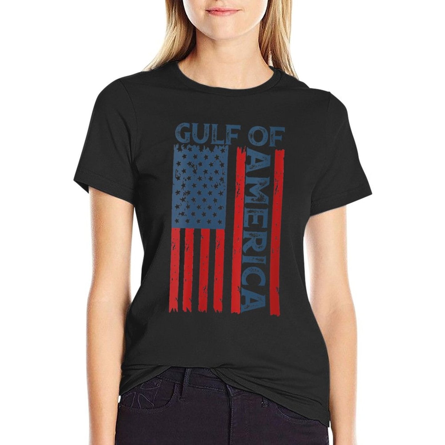 Womens America's Gulf - Gulf Of USA America Funny USA American Flag V-Neck Easy-care T-Shirt