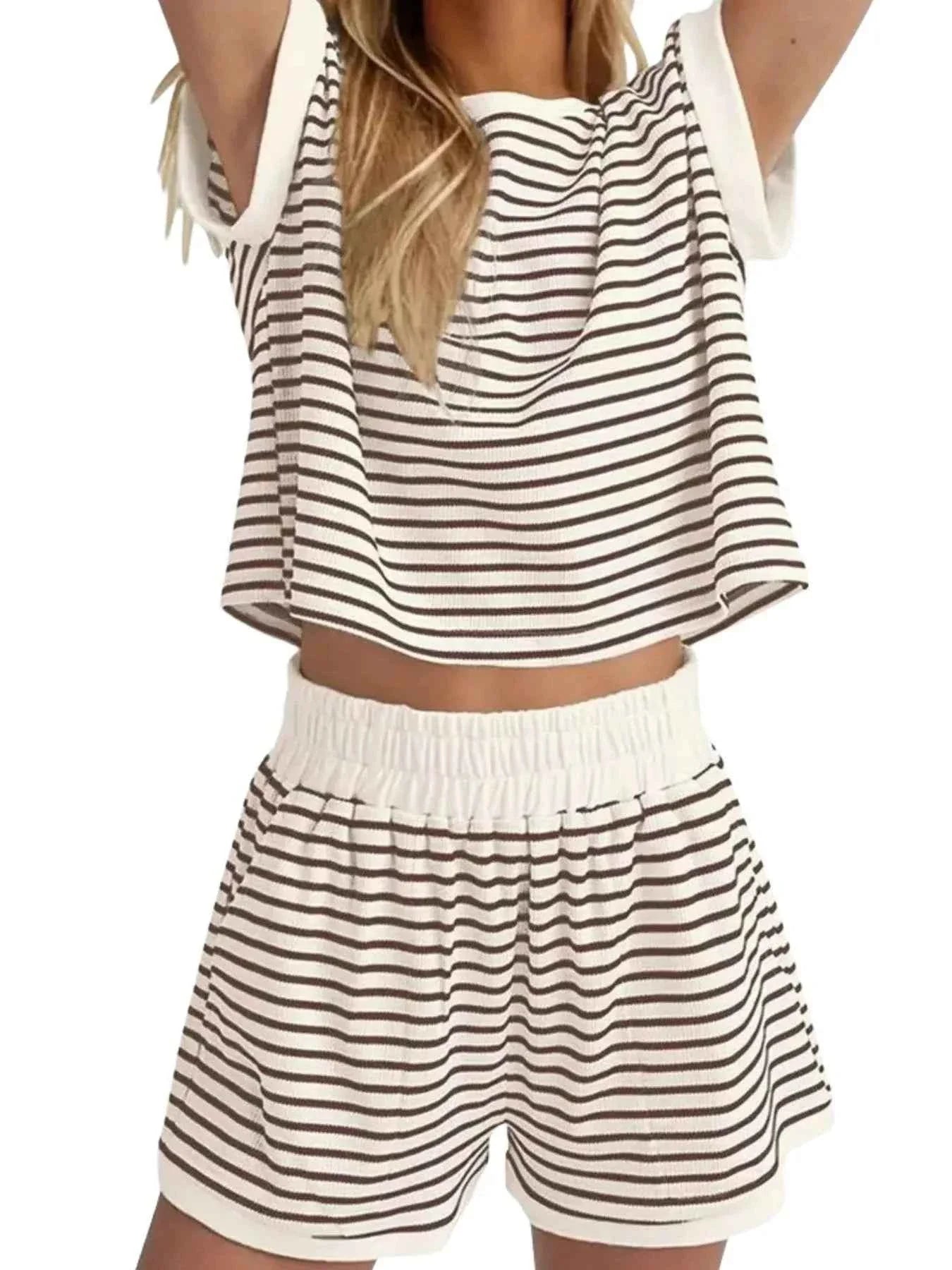 Striped Chic: Plus Size Top & Shorts Set