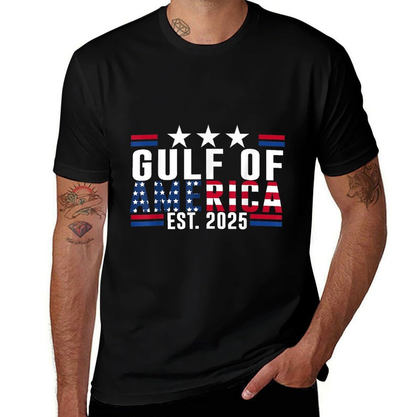 Retro Gulf Of USA America 2025 American Flag Cotton T-Shirt