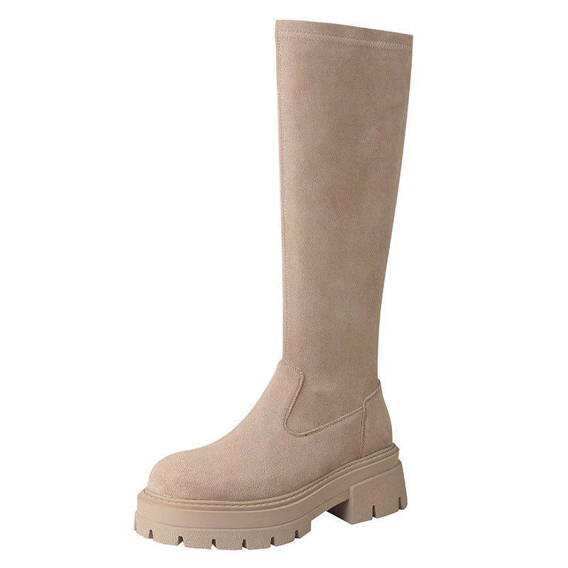 New Womens Mid-heel Stretchy Tall Boots