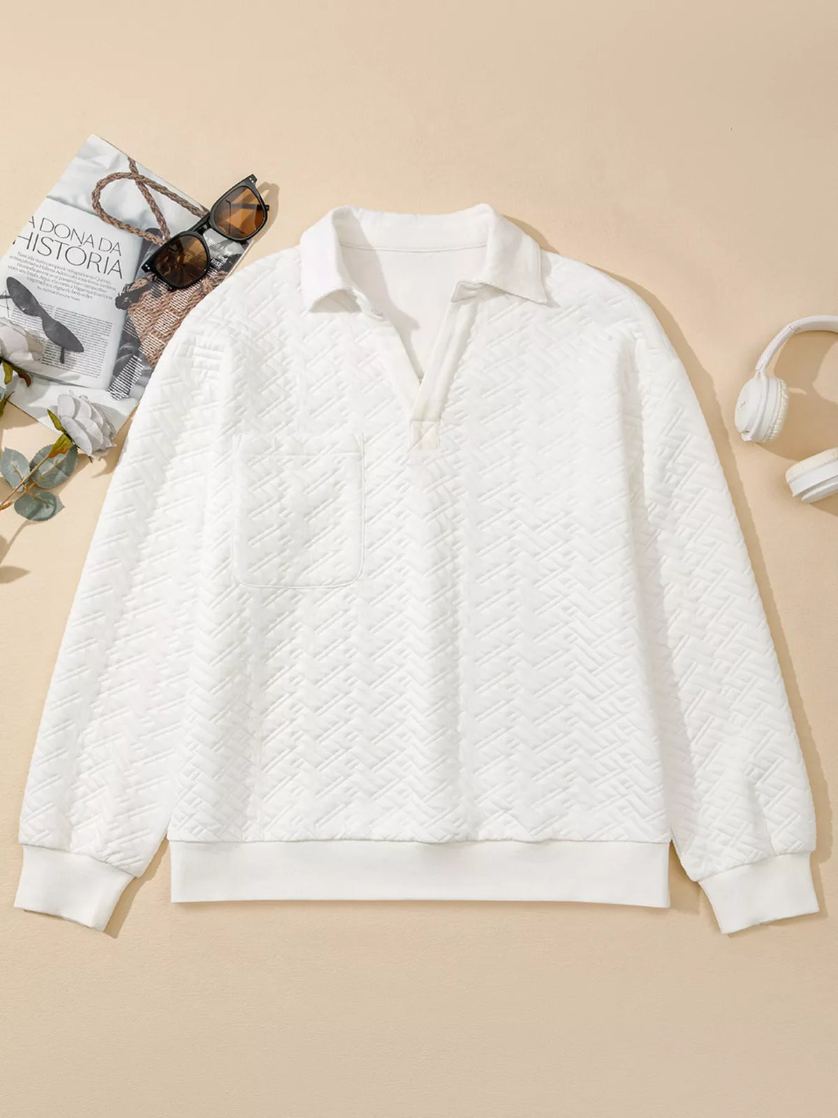 Textured Johnny Collar Sweatshirt