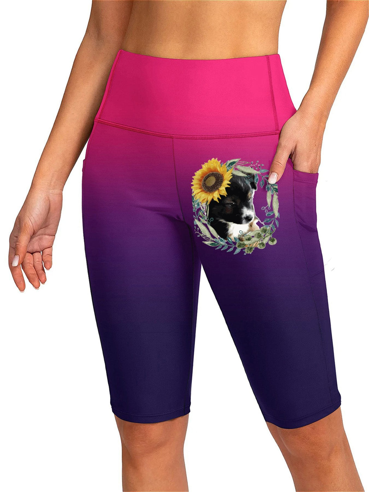 Cute Black Puppy Women's Knee-Length Swim Shorts (Front Printing)