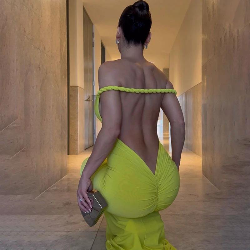 Halter Backless Pleating Sheath Dress