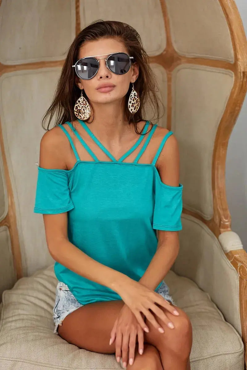 Women's Casual Top Rayon Top - Soft Lace-Up Shoulder - Casual Tee