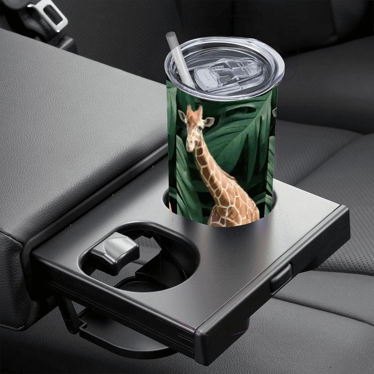 Tall Giraffe with Greenery 20oz Straight Stainless Steel Tumbler with Straw (Made in USA)