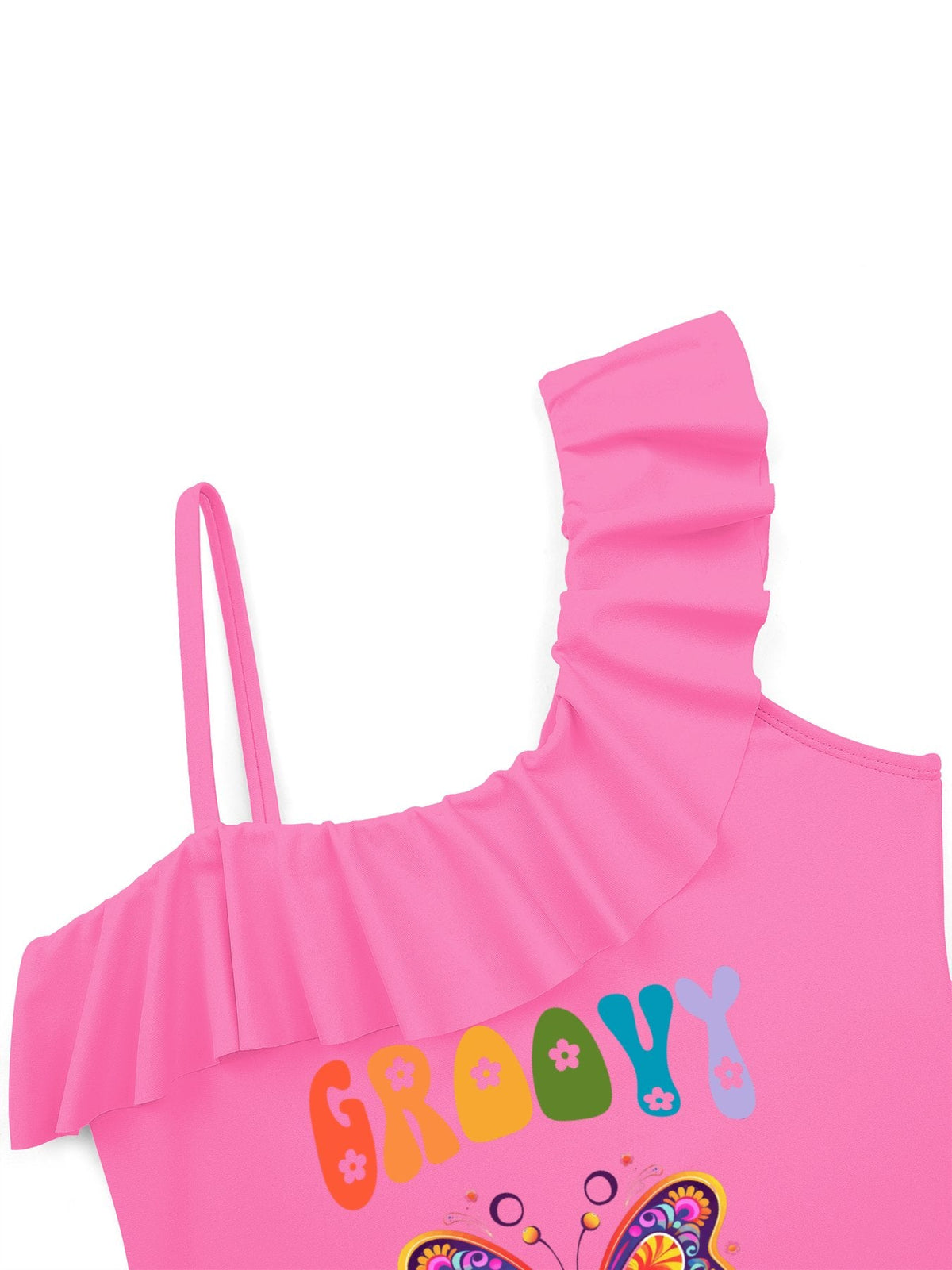 Groovy Butterfly Girls' Ruffled One-Piece Swimsuit (Front Printing)