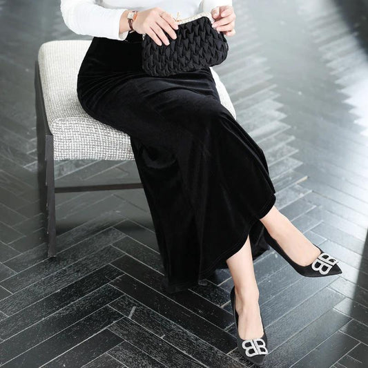 Vestido Midi de Otoño e Invierno con Cola de Pescado y Cintura Elástica