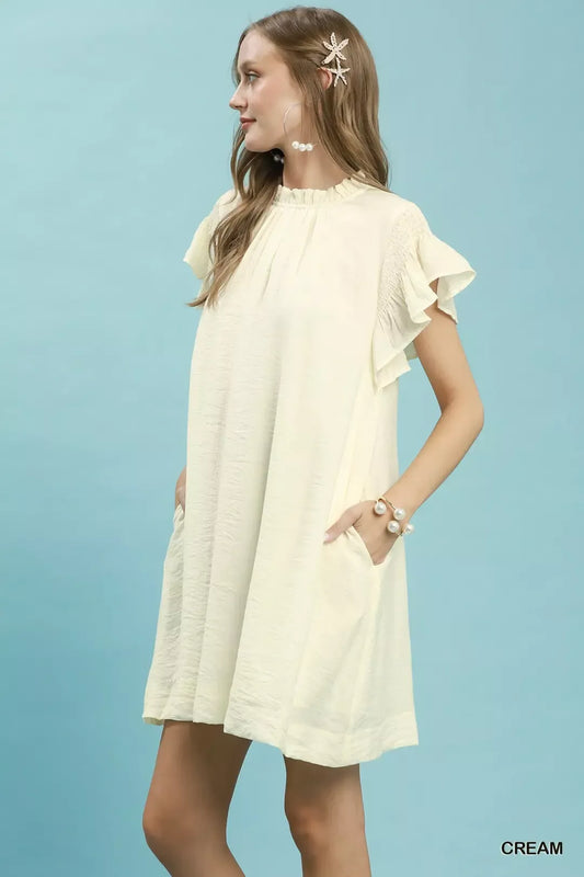 Umgee Ruffle Flutter Sleeve Dress in Cream
