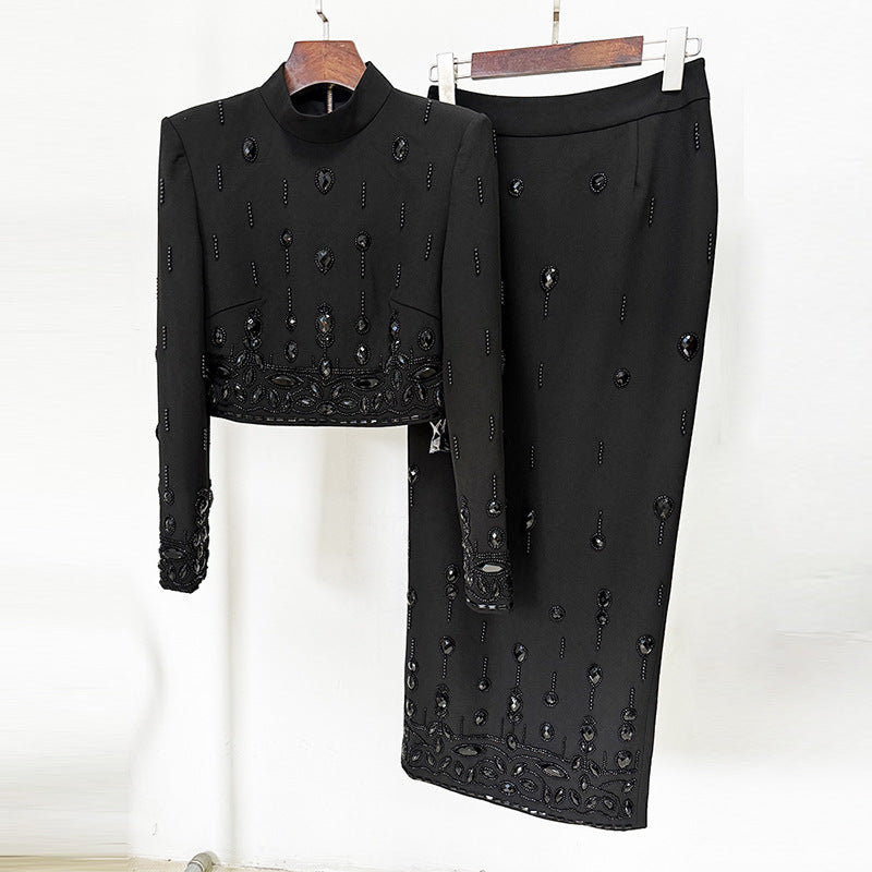Moda Nueva Industria Pesada Cuentas Diamantes Incrustados Top Corto Falda Larga Traje Vea la tabla de tallas en "más detalles"