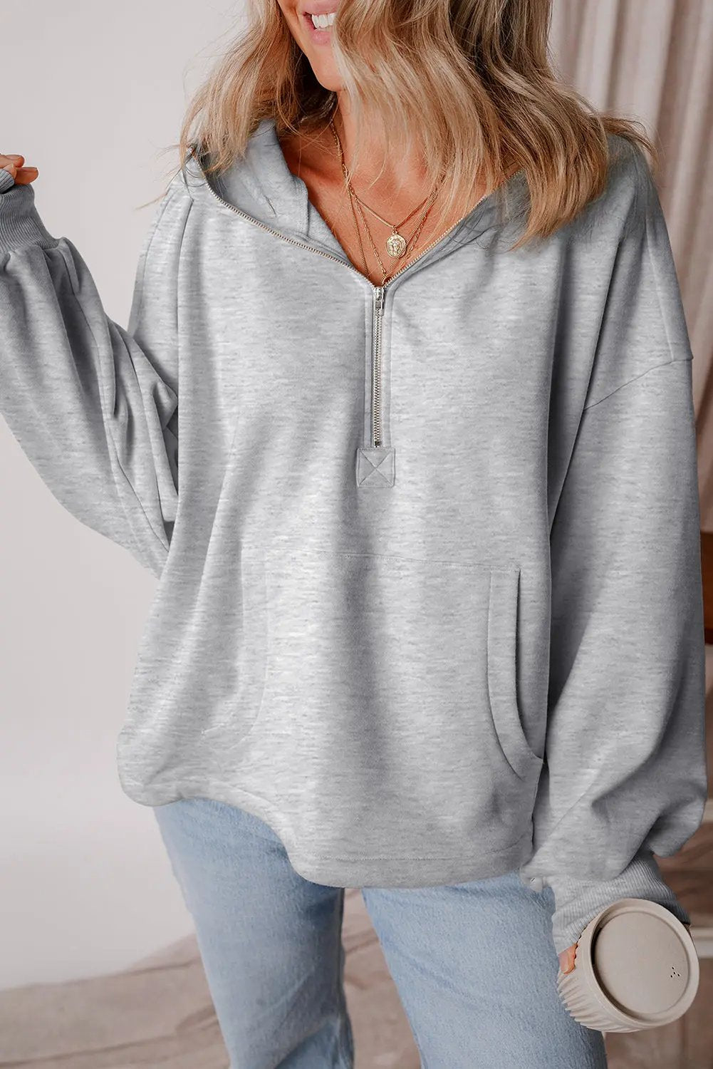 Women's Hoodie - Half Zip Fleece - Cozy Daily Pullover