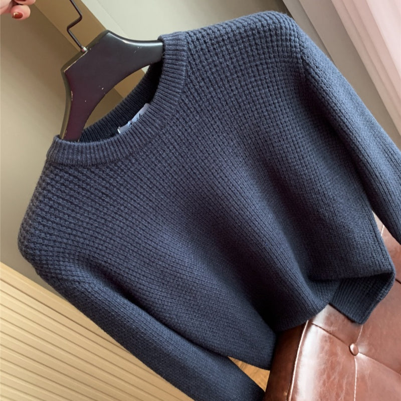 AutumnWinter Casual Solid-Color Crew-Neck Knit Sweater Top