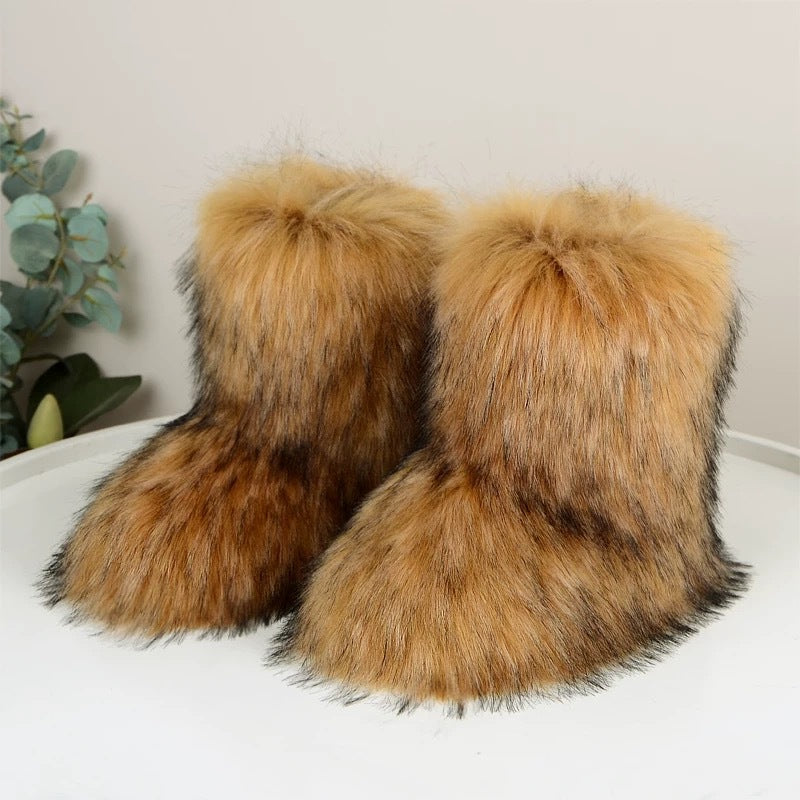Women's Imitation Raccoon Fur Mid-Calf Boots
