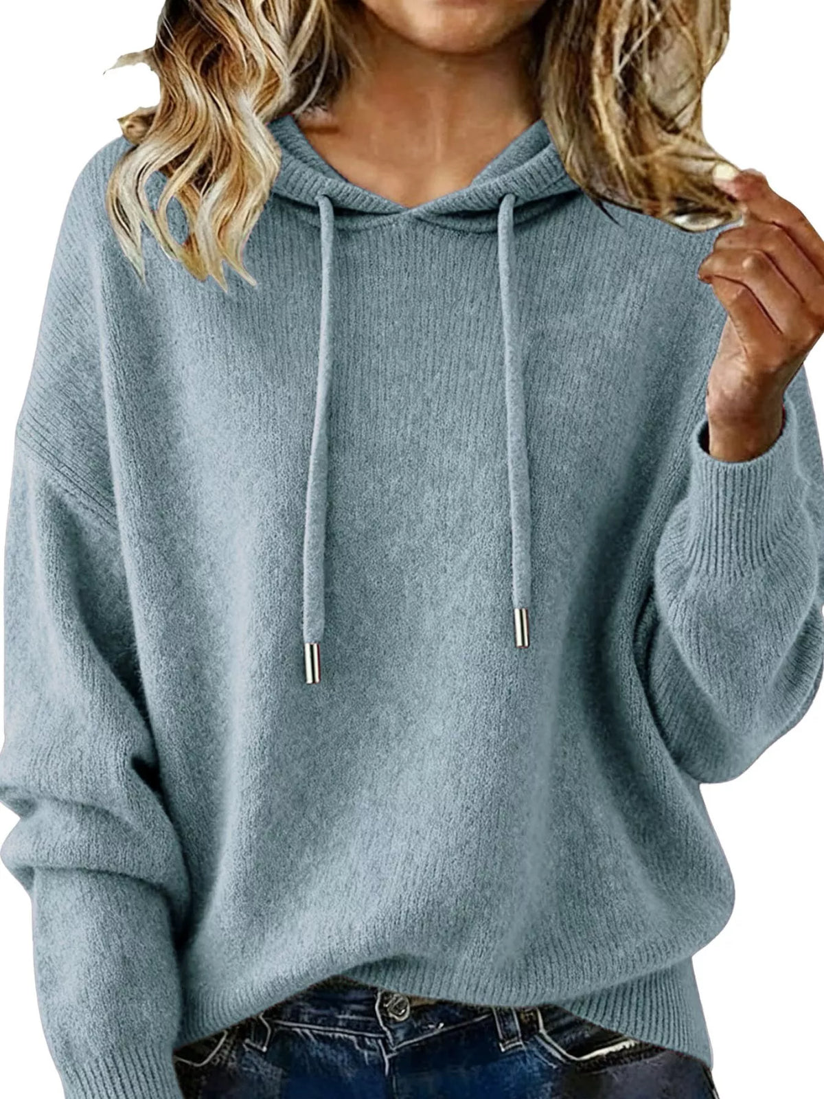 Drawstring Long Sleeve Hooded Sweater