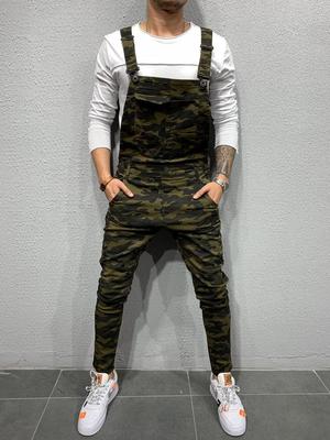 Ripped Denim Pants with Suspenders