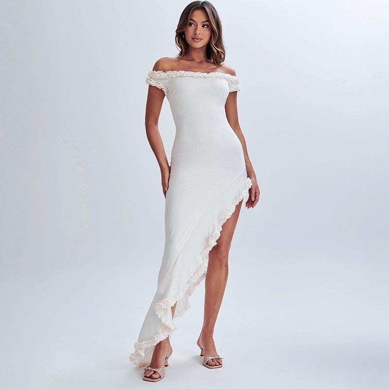 Sexy Off-neck Lace Dress ruffle