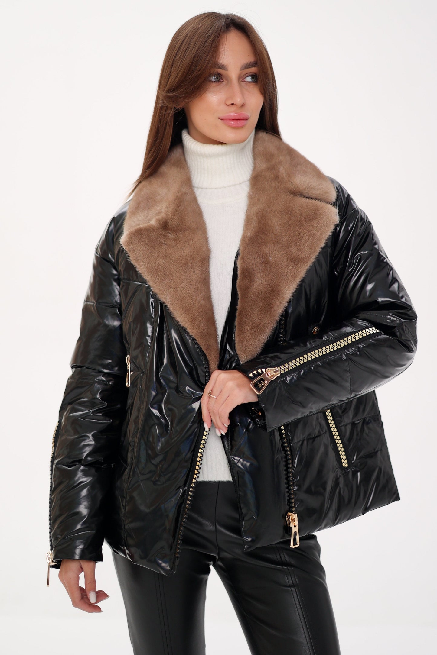 Chaqueta de piel de visón auténtica con relleno de plumas