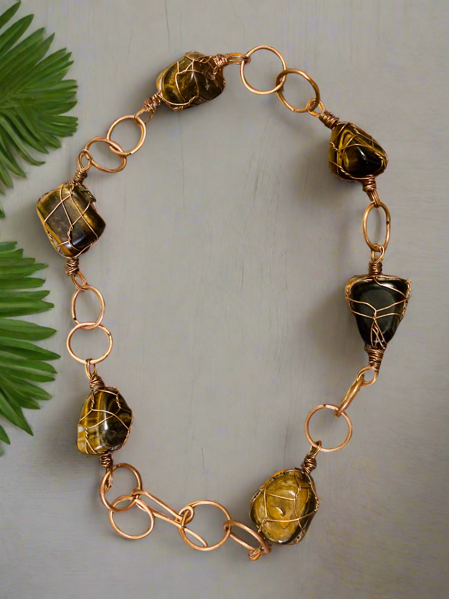 Custom Tiger's Eye Chunky Link Neck Jewelry
