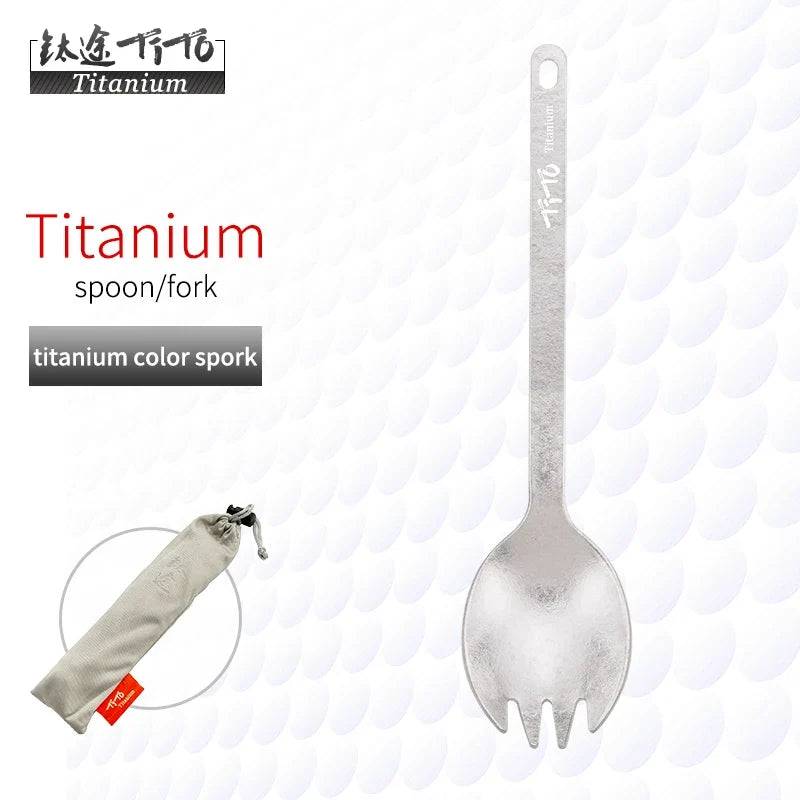 TiTo Outdoor Camping Titanium Spork 13.8g Ultralight Titanium Spoon Long Handle Spoon Outdoor Camping Picnic Titanium Fork