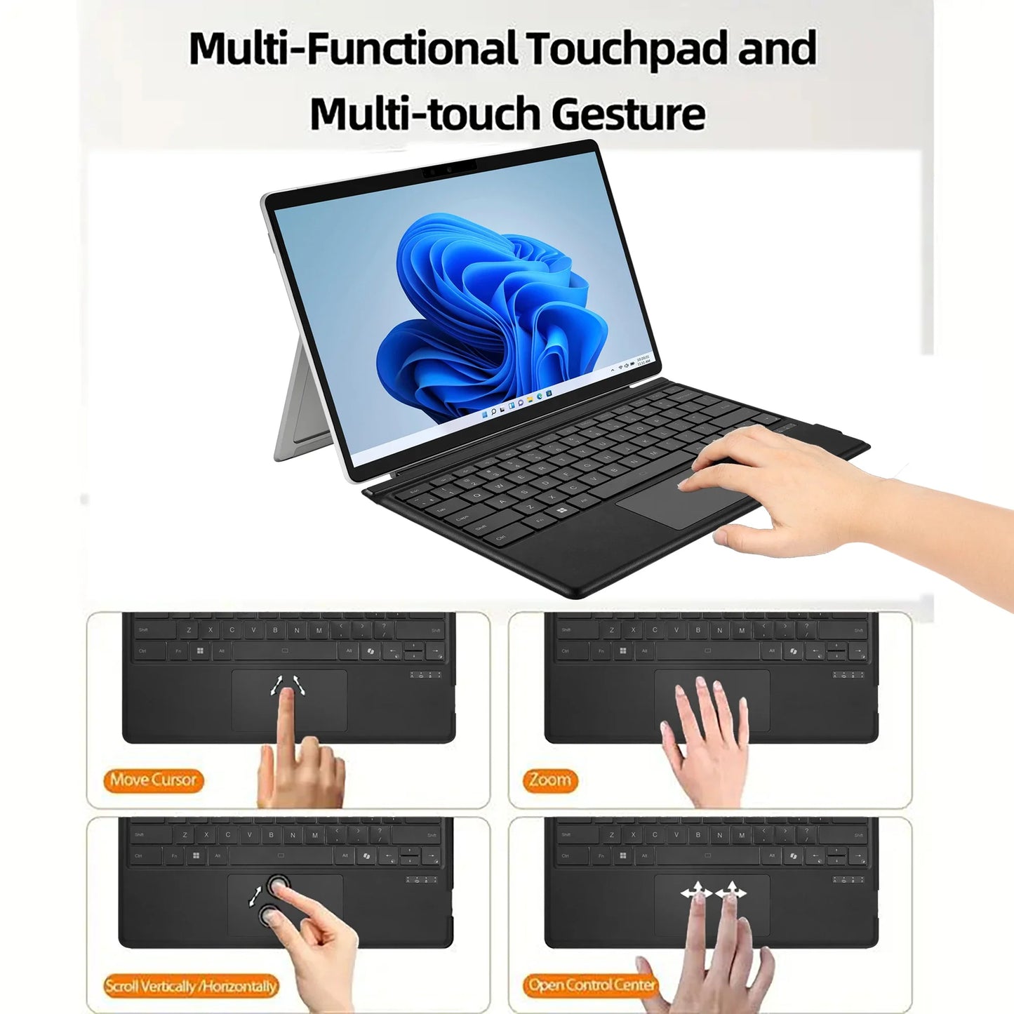 Bluetooth Keyboard with Touchpad for Surface Pro 3/4/5/6/7, Ultra-Slim Magnetic Stand Cover with Quiet Scissor Switch Keys and Rechargeable Battery