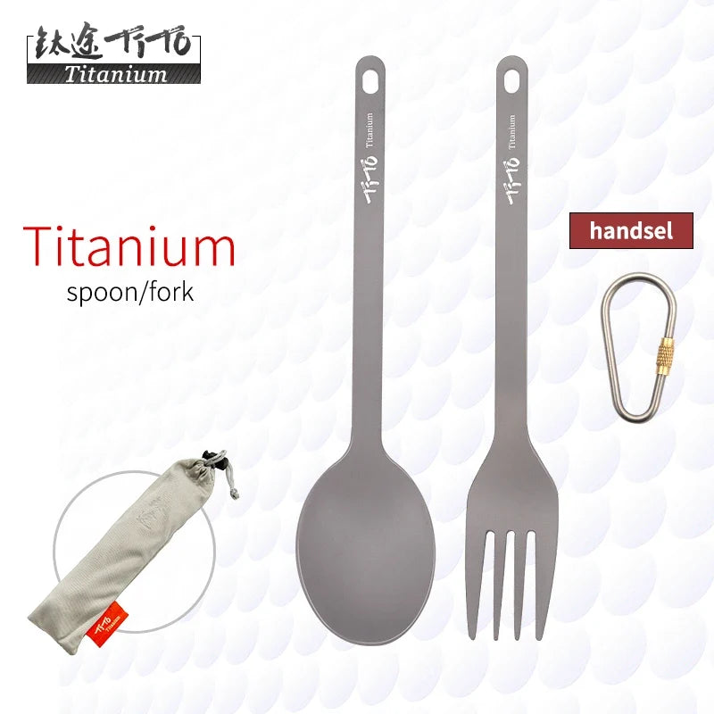 TiTo Outdoor Camping Titanium Spork 13.8g Ultralight Titanium Spoon Long Handle Spoon Outdoor Camping Picnic Titanium Fork