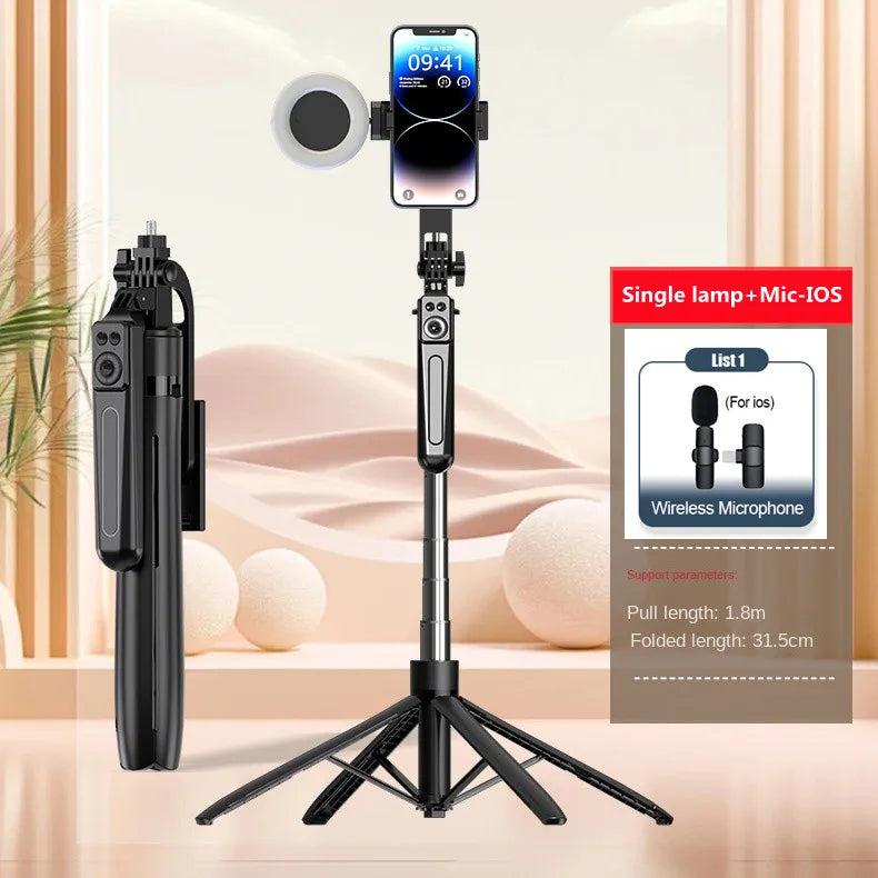 Roreta Selfie Stick Tripod Extendable Wireless Bluetooth Remote Portable Smartphone Stand Mount With light For iOS Android Phone