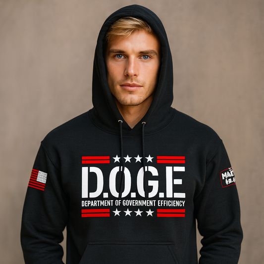 Sudadera negra D.O.G.E con capucha y rojo