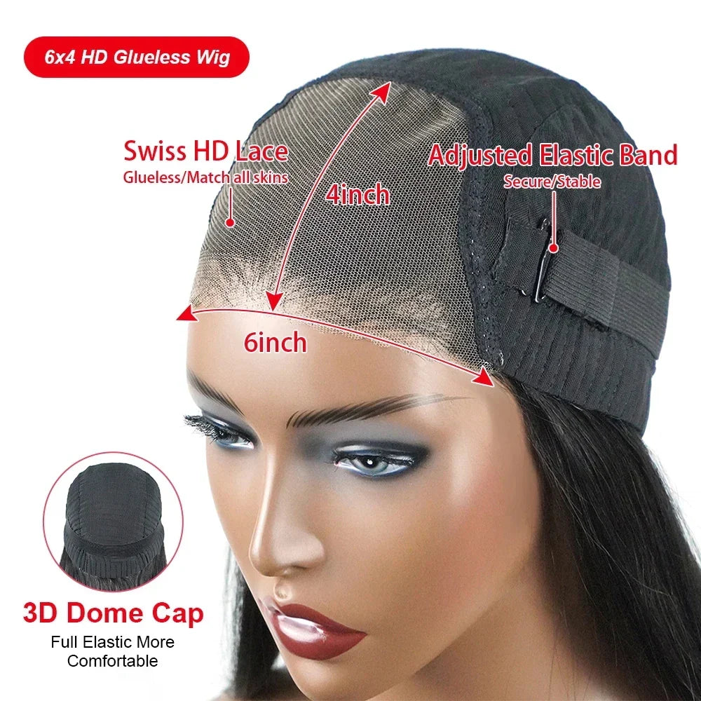 Pelucas de cabello humano liso sin pegamento pre-cortadas para mujer, peluca brasileña sin pegamento, lista para usar, pre-arrancada, 200%.