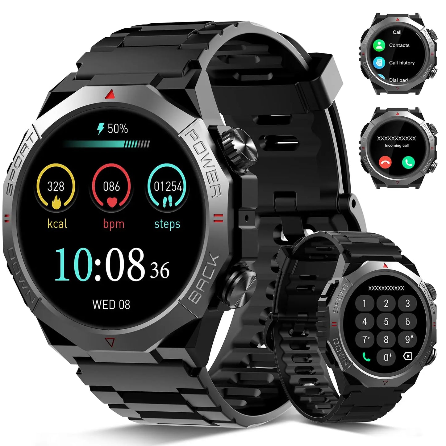 Smart Watch for Men 1.39" HD Touchscreen, IP68 Waterproof Military Smartwatch with 110+ Sports Modes, Heart Rate Sleep Monitor, Bluetooth Call, 7-30 Days Battery for Android iOS.