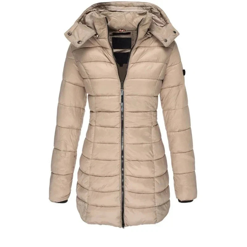 Winter Thicken Warm Women Parkas Zippers Solid Overcoat Casual Long Sleeve Padded Puffer Jacket Female Mid-length Slim Coat Top
