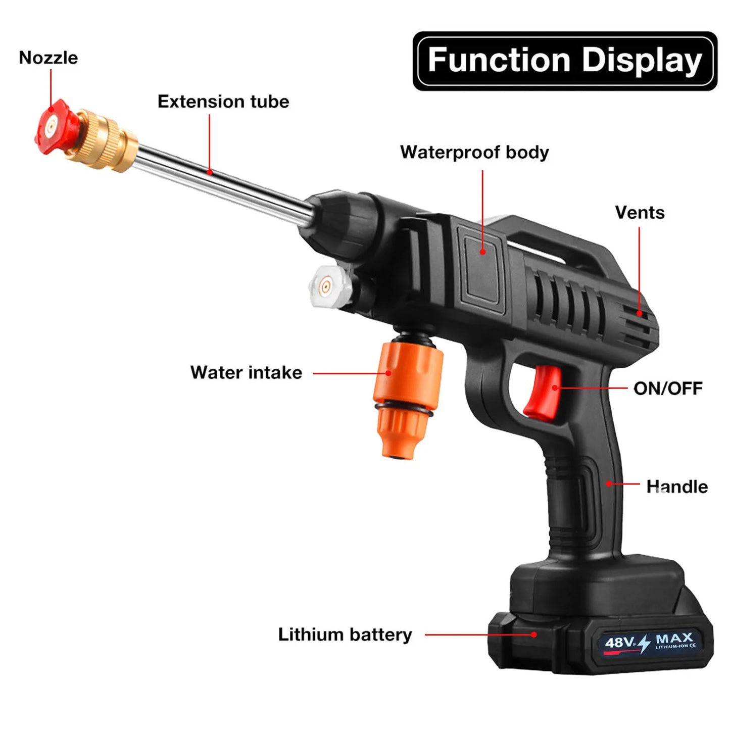 1500W 40-50 Bar Cordless High Pressure Cleaner Washer Spray Water Gun Car Wash Pressure Water Cleaning Machine for Car Garden