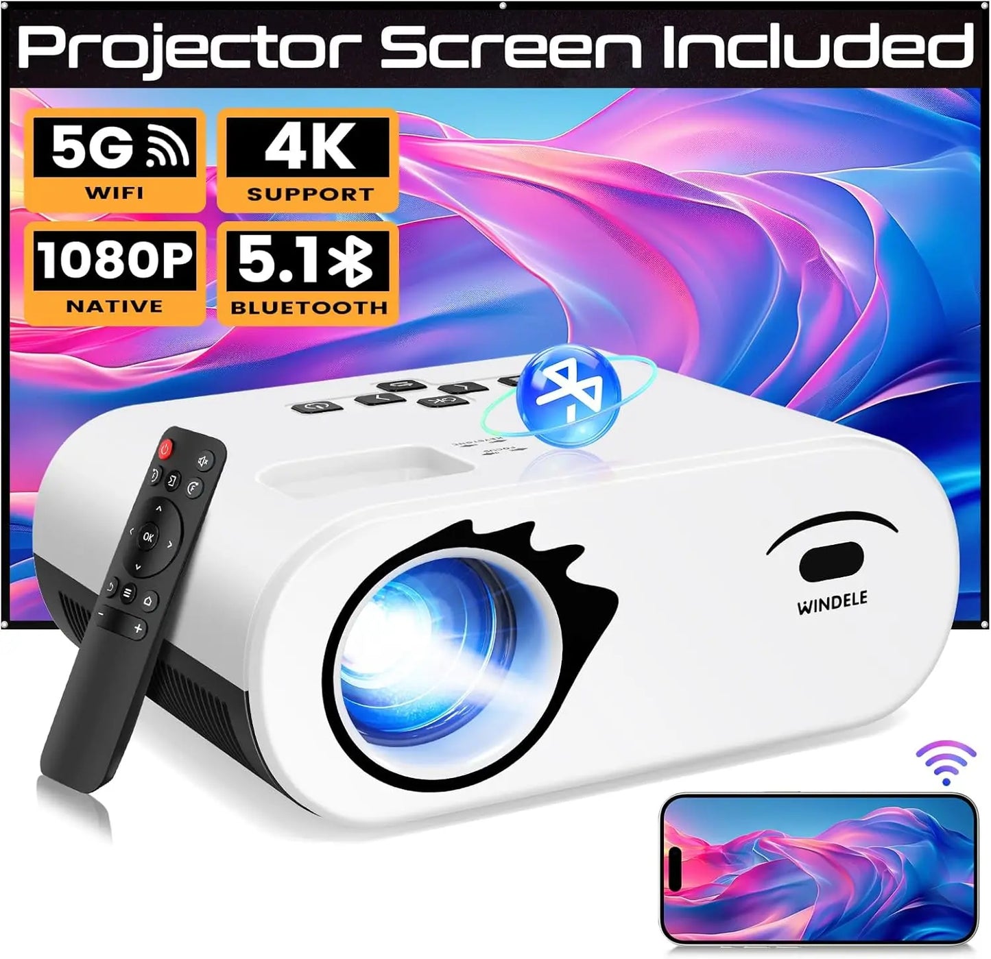 1080p Full HD Portable Projector, Bluetooth Movie Projector with