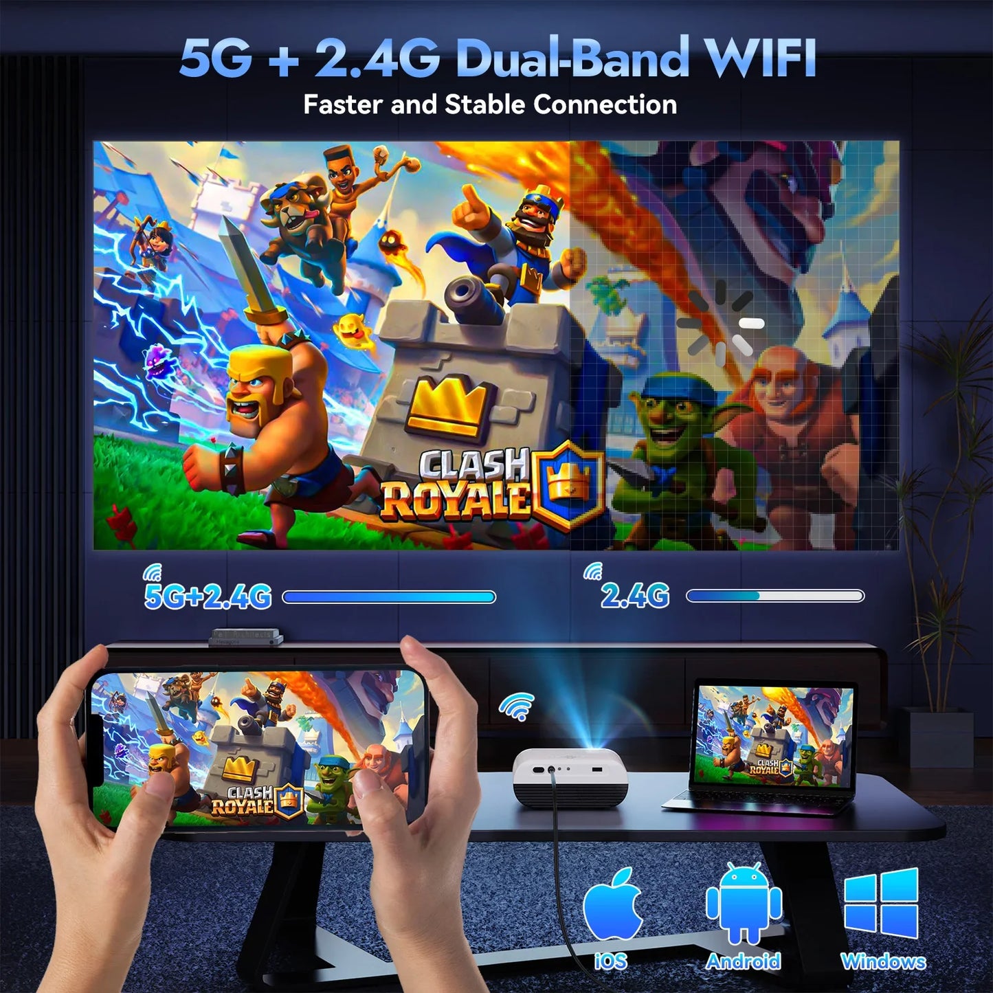 1080p Full HD Portable Projector, Bluetooth Movie Projector with