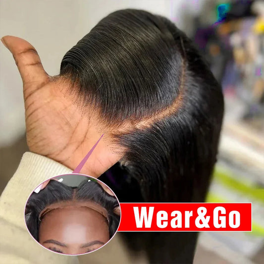Pelucas de cabello humano liso sin pegamento pre-cortadas para mujer, peluca brasileña sin pegamento, lista para usar, pre-arrancada, 200%.